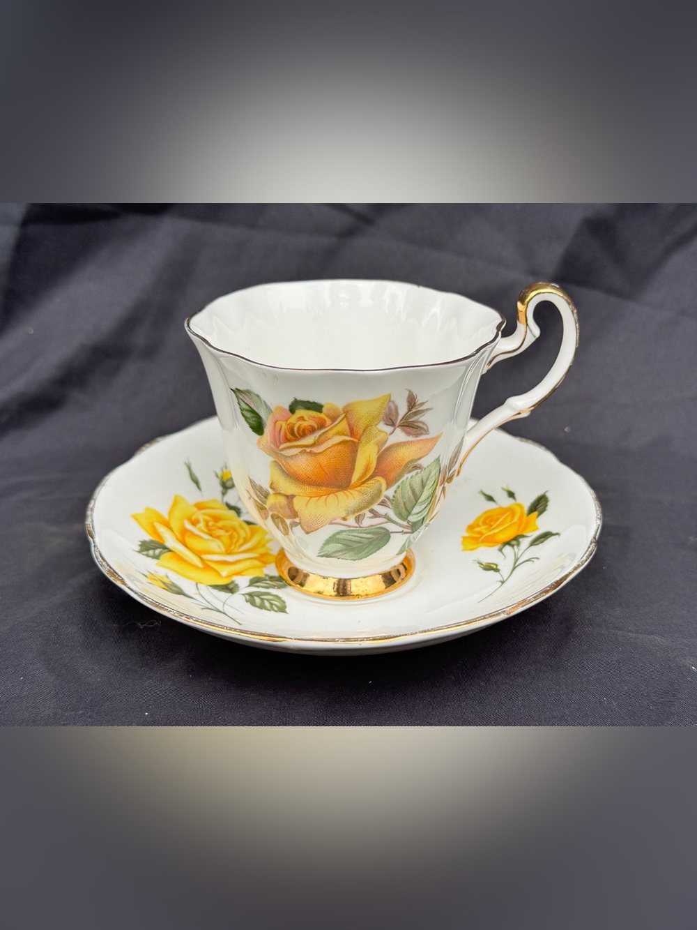Vintage English Bone China Yellow RoseTeacup and Saucer - Royal Adderley